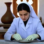 문화예술사 자격증과 관련된 실습 과정 - **Prompt:** A close-up, high-resolution photograph capturing the delicate hands of a young, focused ...