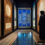 문화예술사 자격증의 국제적 효용성 - A culturally rich museum interior scene in an Arab country, showcasing traditional artifacts and anc...